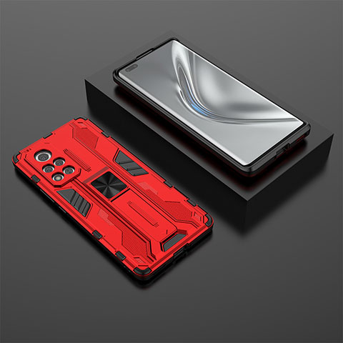 Funda Bumper Silicona y Plastico Mate Carcasa con Magnetico Soporte KC1 para Huawei Honor V40 5G Rojo