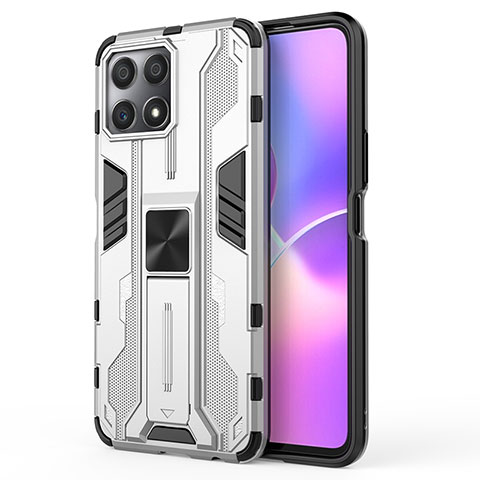 Funda Bumper Silicona y Plastico Mate Carcasa con Magnetico Soporte KC1 para Huawei Honor X30i Plata