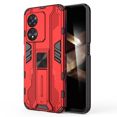 Funda Bumper Silicona y Plastico Mate Carcasa con Magnetico Soporte KC1 para Huawei Honor X5 Plus Rojo