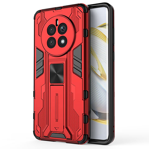 Funda Bumper Silicona y Plastico Mate Carcasa con Magnetico Soporte KC1 para Huawei Mate 50 Rojo