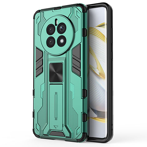 Funda Bumper Silicona y Plastico Mate Carcasa con Magnetico Soporte KC1 para Huawei Mate 50 Verde