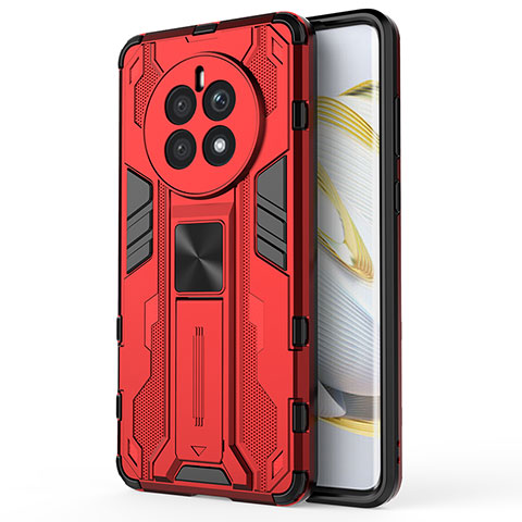 Funda Bumper Silicona y Plastico Mate Carcasa con Magnetico Soporte KC1 para Huawei Mate 50E Rojo