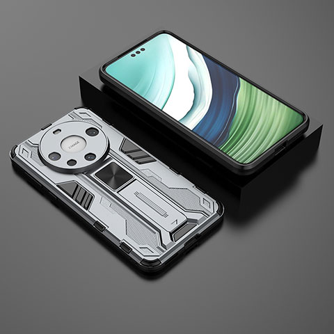 Funda Bumper Silicona y Plastico Mate Carcasa con Magnetico Soporte KC1 para Huawei Mate 60 Pro Gris