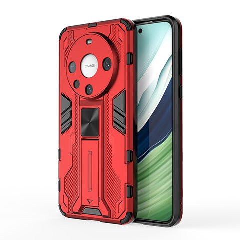 Funda Bumper Silicona y Plastico Mate Carcasa con Magnetico Soporte KC1 para Huawei Mate 60 Rojo