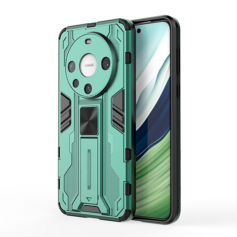 Funda Bumper Silicona y Plastico Mate Carcasa con Magnetico Soporte KC1 para Huawei Mate 60 Verde