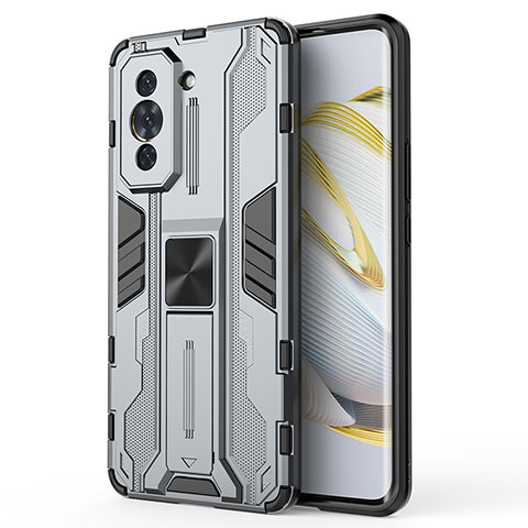 Funda Bumper Silicona y Plastico Mate Carcasa con Magnetico Soporte KC1 para Huawei Nova 10 Pro Gris