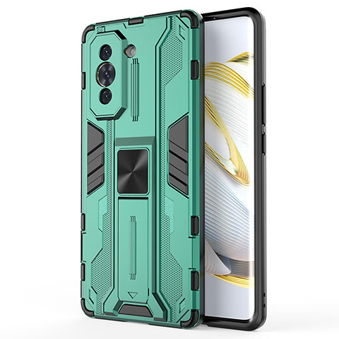 Funda Bumper Silicona y Plastico Mate Carcasa con Magnetico Soporte KC1 para Huawei Nova 10 Verde