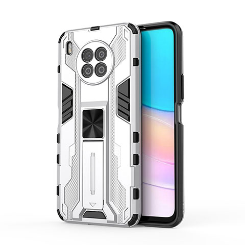 Funda Bumper Silicona y Plastico Mate Carcasa con Magnetico Soporte KC1 para Huawei Nova 8i Plata