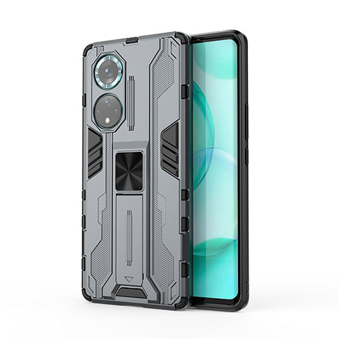 Funda Bumper Silicona y Plastico Mate Carcasa con Magnetico Soporte KC1 para Huawei Nova 9 Pro Gris