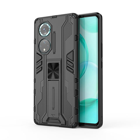 Funda Bumper Silicona y Plastico Mate Carcasa con Magnetico Soporte KC1 para Huawei Nova 9 Pro Negro