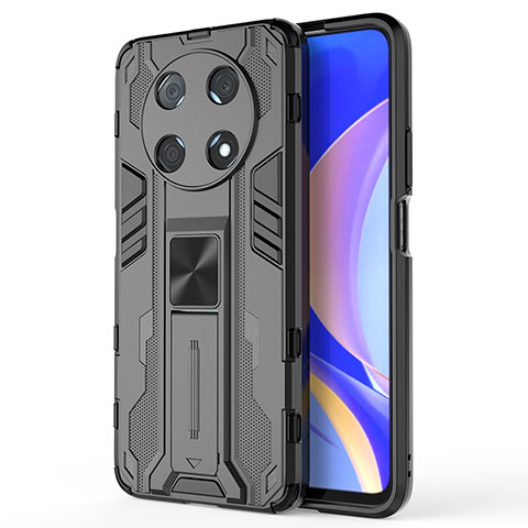 Funda Bumper Silicona y Plastico Mate Carcasa con Magnetico Soporte KC1 para Huawei Nova Y90 Negro