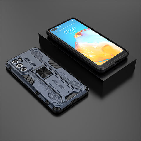 Funda Bumper Silicona y Plastico Mate Carcasa con Magnetico Soporte KC1 para Huawei P40 Azul