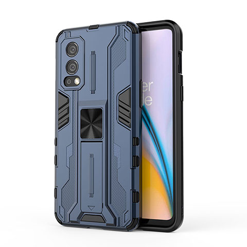 Funda Bumper Silicona y Plastico Mate Carcasa con Magnetico Soporte KC1 para OnePlus Nord 2 5G Azul