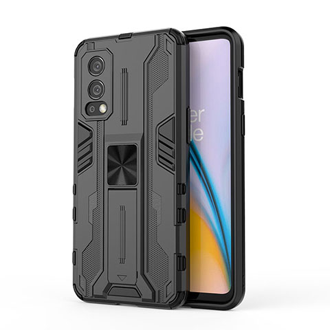 Funda Bumper Silicona y Plastico Mate Carcasa con Magnetico Soporte KC1 para OnePlus Nord 2 5G Negro