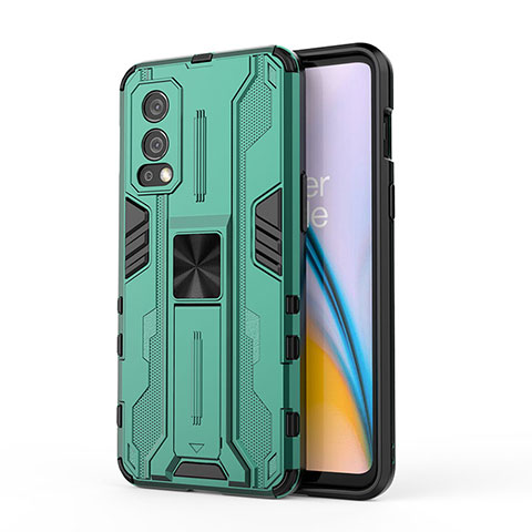 Funda Bumper Silicona y Plastico Mate Carcasa con Magnetico Soporte KC1 para OnePlus Nord 2 5G Verde