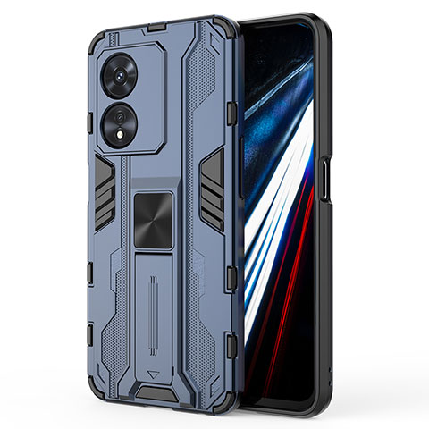 Funda Bumper Silicona y Plastico Mate Carcasa con Magnetico Soporte KC1 para Oppo A78 4G Azul