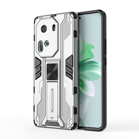 Funda Bumper Silicona y Plastico Mate Carcasa con Magnetico Soporte KC1 para Oppo Reno11 5G Plata