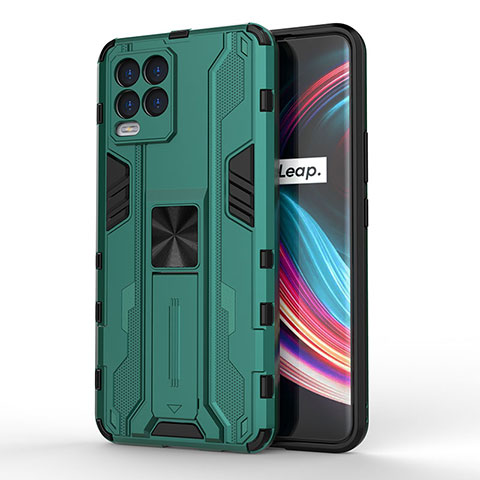 Funda Bumper Silicona y Plastico Mate Carcasa con Magnetico Soporte KC1 para Realme 8 Pro Verde