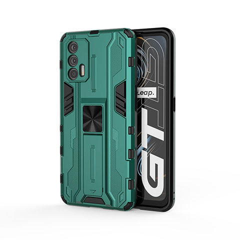 Funda Bumper Silicona y Plastico Mate Carcasa con Magnetico Soporte KC1 para Realme GT Neo 2T 5G Verde