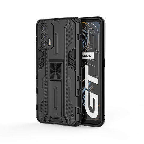 Funda Bumper Silicona y Plastico Mate Carcasa con Magnetico Soporte KC1 para Realme GT Neo 5G Negro