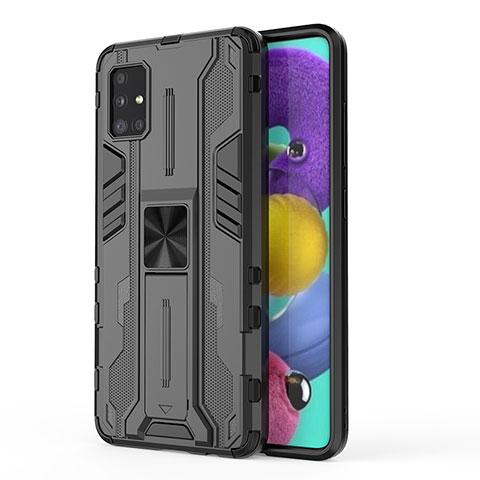 Funda Bumper Silicona y Plastico Mate Carcasa con Magnetico Soporte KC1 para Samsung Galaxy A51 5G Negro