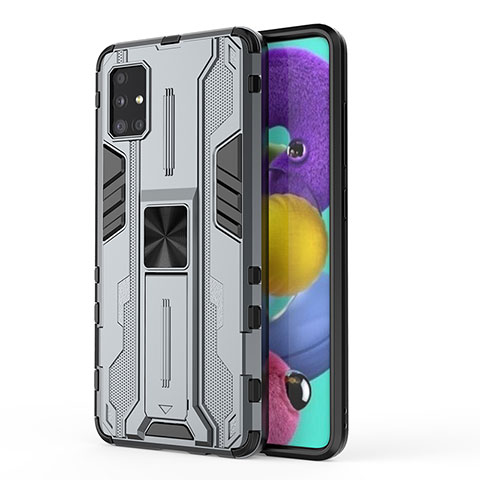 Funda Bumper Silicona y Plastico Mate Carcasa con Magnetico Soporte KC1 para Samsung Galaxy M40S Gris