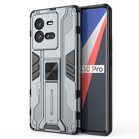 Funda Bumper Silicona y Plastico Mate Carcasa con Magnetico Soporte KC1 para Vivo iQOO 10 Pro 5G Gris