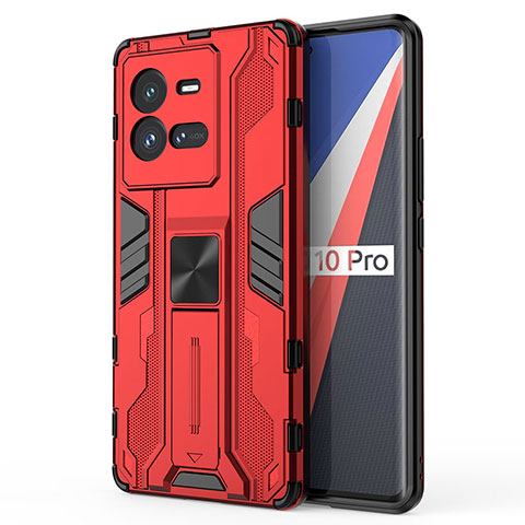 Funda Bumper Silicona y Plastico Mate Carcasa con Magnetico Soporte KC1 para Vivo iQOO 10 Pro 5G Rojo