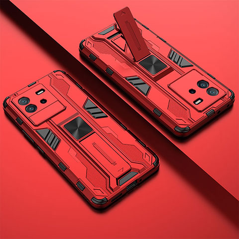 Funda Bumper Silicona y Plastico Mate Carcasa con Magnetico Soporte KC1 para Vivo iQOO Neo6 SE 5G Rojo