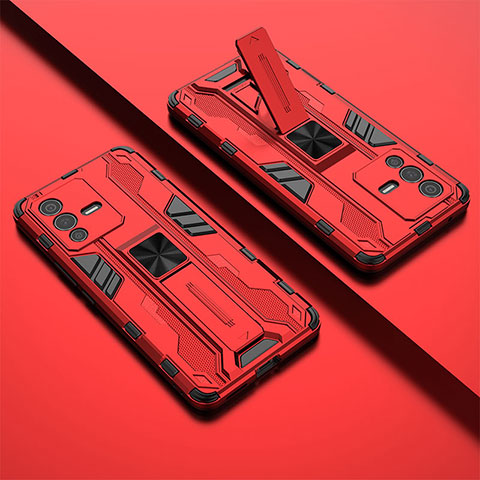 Funda Bumper Silicona y Plastico Mate Carcasa con Magnetico Soporte KC1 para Vivo V23 Pro 5G Rojo