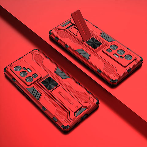 Funda Bumper Silicona y Plastico Mate Carcasa con Magnetico Soporte KC1 para Vivo X70 Pro+ Plus 5G Rojo