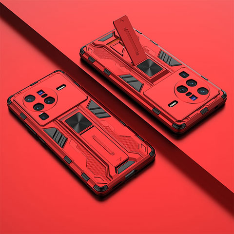 Funda Bumper Silicona y Plastico Mate Carcasa con Magnetico Soporte KC1 para Vivo X80 Pro 5G Rojo