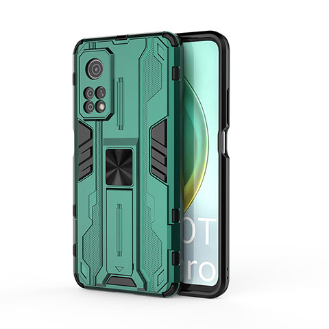 Funda Bumper Silicona y Plastico Mate Carcasa con Magnetico Soporte KC1 para Xiaomi Mi 10T 5G Verde