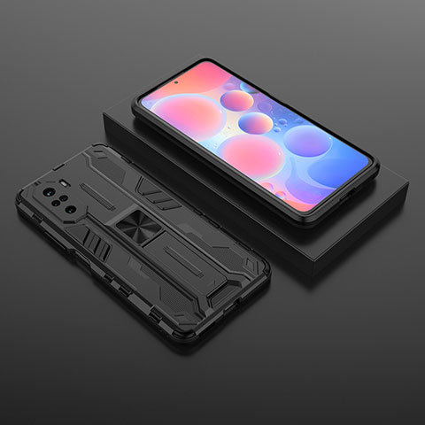 Funda Bumper Silicona y Plastico Mate Carcasa con Magnetico Soporte KC1 para Xiaomi Mi 11i 5G Negro