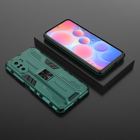 Funda Bumper Silicona y Plastico Mate Carcasa con Magnetico Soporte KC1 para Xiaomi Mi 11i 5G Verde