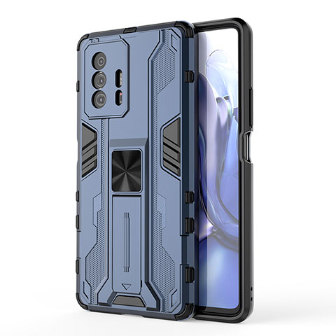 Funda Bumper Silicona y Plastico Mate Carcasa con Magnetico Soporte KC1 para Xiaomi Mi 11T Pro 5G Azul