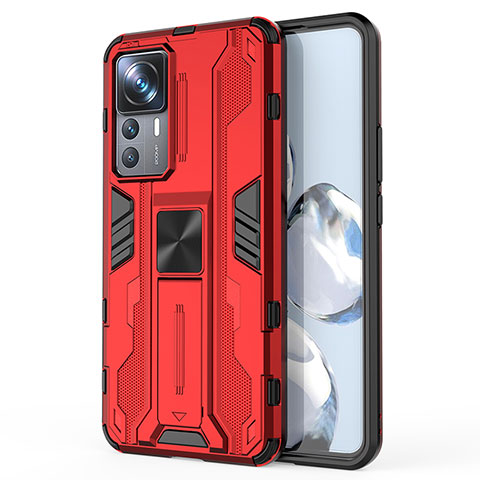 Funda Bumper Silicona y Plastico Mate Carcasa con Magnetico Soporte KC1 para Xiaomi Mi 12T 5G Rojo