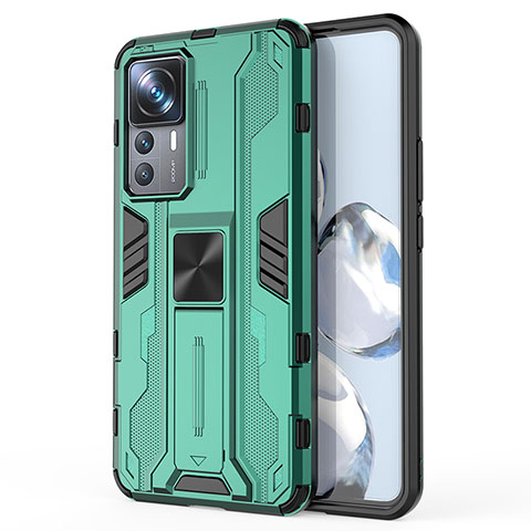 Funda Bumper Silicona y Plastico Mate Carcasa con Magnetico Soporte KC1 para Xiaomi Mi 12T Pro 5G Verde