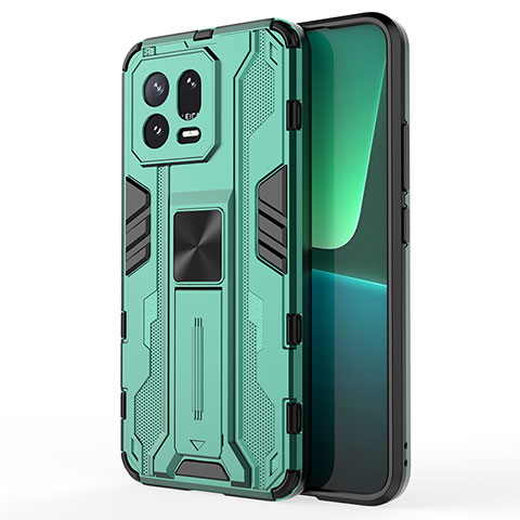 Funda Bumper Silicona y Plastico Mate Carcasa con Magnetico Soporte KC1 para Xiaomi Mi 13 5G Verde