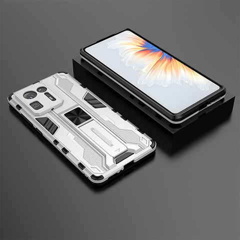 Funda Bumper Silicona y Plastico Mate Carcasa con Magnetico Soporte KC1 para Xiaomi Mi Mix 4 5G Plata