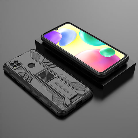 Funda Bumper Silicona y Plastico Mate Carcasa con Magnetico Soporte KC1 para Xiaomi POCO C3 Negro