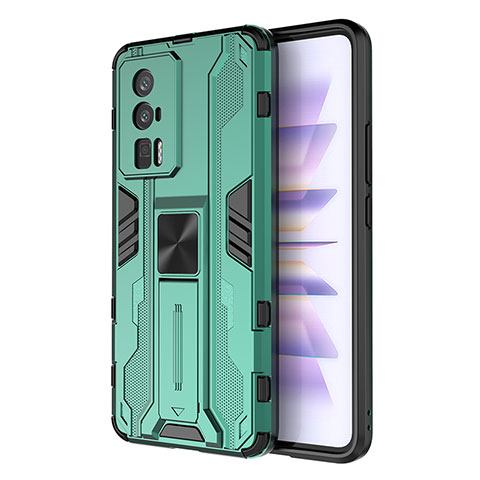 Funda Bumper Silicona y Plastico Mate Carcasa con Magnetico Soporte KC1 para Xiaomi Poco F5 Pro 5G Verde