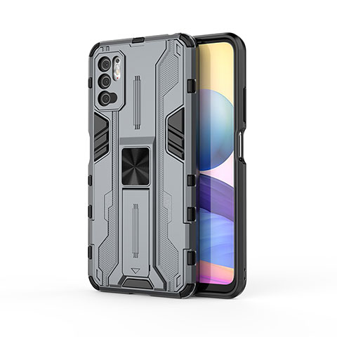 Funda Bumper Silicona y Plastico Mate Carcasa con Magnetico Soporte KC1 para Xiaomi POCO M3 Pro 5G Gris