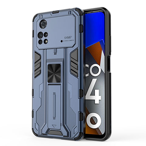 Funda Bumper Silicona y Plastico Mate Carcasa con Magnetico Soporte KC1 para Xiaomi Poco M4 Pro 4G Azul