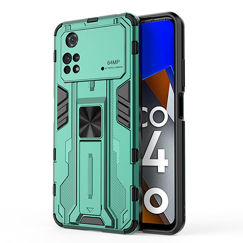 Funda Bumper Silicona y Plastico Mate Carcasa con Magnetico Soporte KC1 para Xiaomi Poco M4 Pro 4G Verde