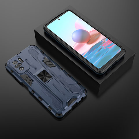 Funda Bumper Silicona y Plastico Mate Carcasa con Magnetico Soporte KC1 para Xiaomi Poco M5S Azul