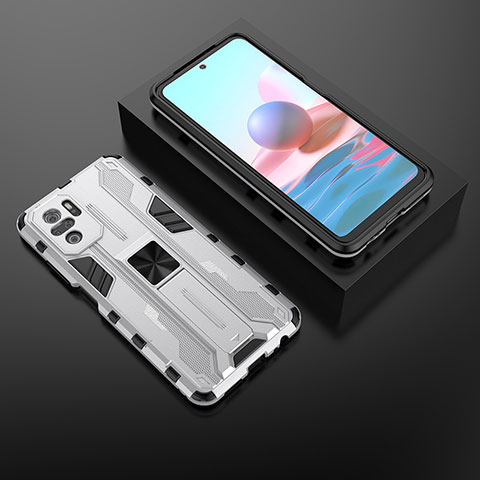 Funda Bumper Silicona y Plastico Mate Carcasa con Magnetico Soporte KC1 para Xiaomi Poco M5S Plata