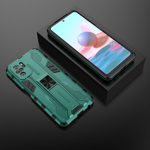Funda Bumper Silicona y Plastico Mate Carcasa con Magnetico Soporte KC1 para Xiaomi Poco M5S Verde