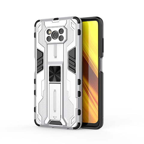 Funda Bumper Silicona y Plastico Mate Carcasa con Magnetico Soporte KC1 para Xiaomi Poco X3 Pro Plata