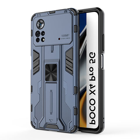 Funda Bumper Silicona y Plastico Mate Carcasa con Magnetico Soporte KC1 para Xiaomi Poco X4 Pro 5G Azul